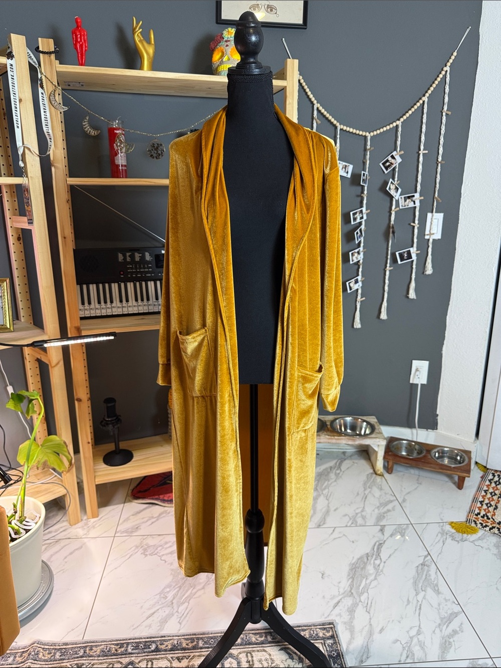 Velvet Long Robe Duster - Mustard Gold